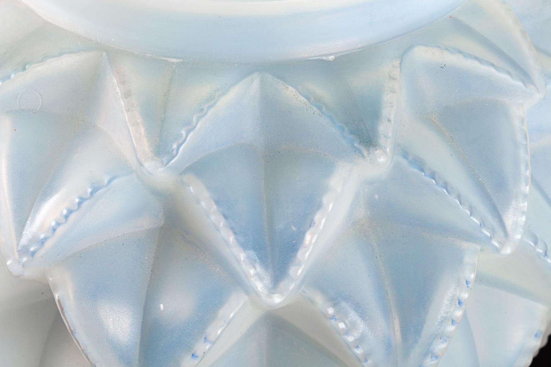 Molded 1920 Original René Lalique Languedoc Vase in Opalescent Glass, Leaves