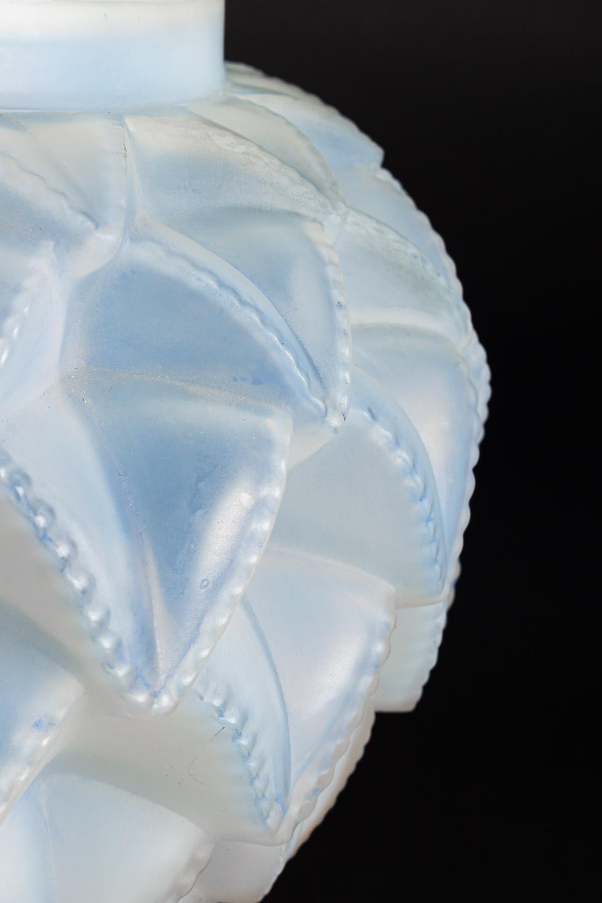 Blown Glass 1920 Original René Lalique Languedoc Vase in Opalescent Glass, Leaves