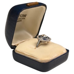 Antique 1920 Oval Diamond (Approx. 0.5-Carats) & Sapphire Halo Bezel-Set Ring, Platinum