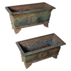 Antique 1920 Pair of Cast Iron Planter Boxes