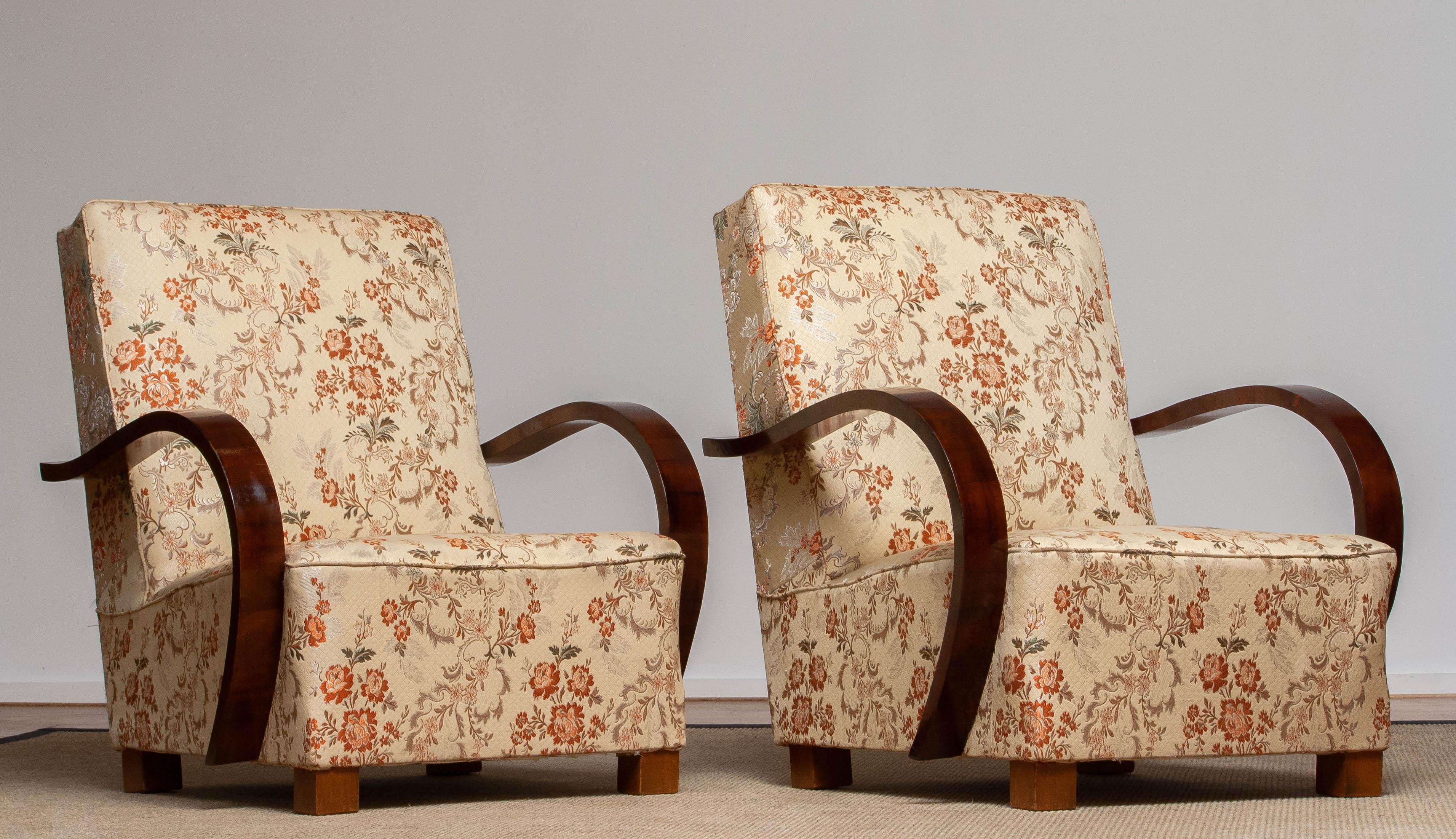 1920 Pair Scandinavian Art Deco Jacquard Armchair / Lounge / Club Chairs Sweden In Good Condition In Silvolde, Gelderland