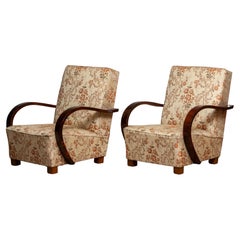 1920 Pair Scandinavian Art Deco Jacquard Armchair / Lounge / Club Chairs Sweden