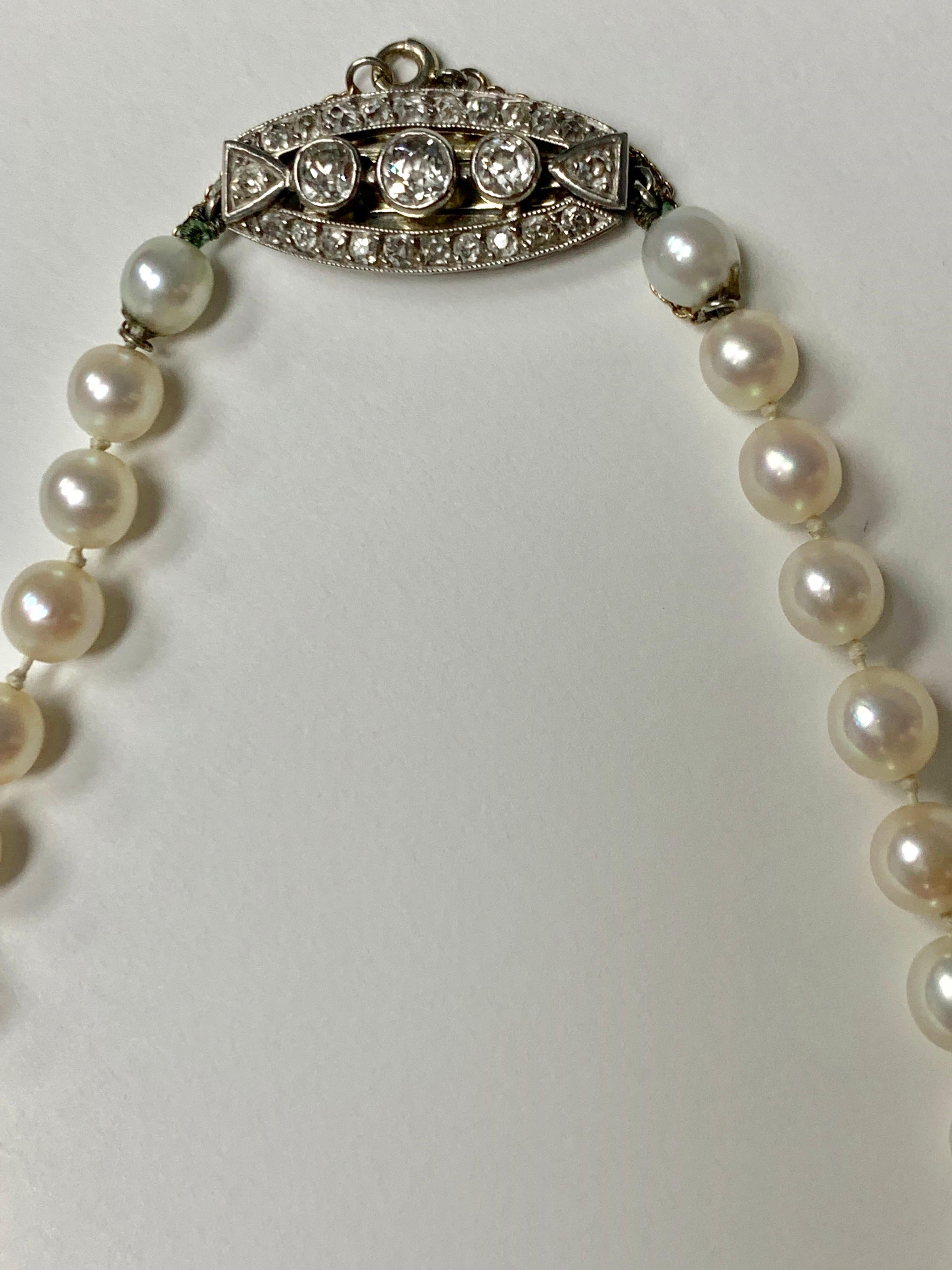 Bead 1920 Cultured Pearl and Diamond Necklace in Platinum, GIA Certified. 