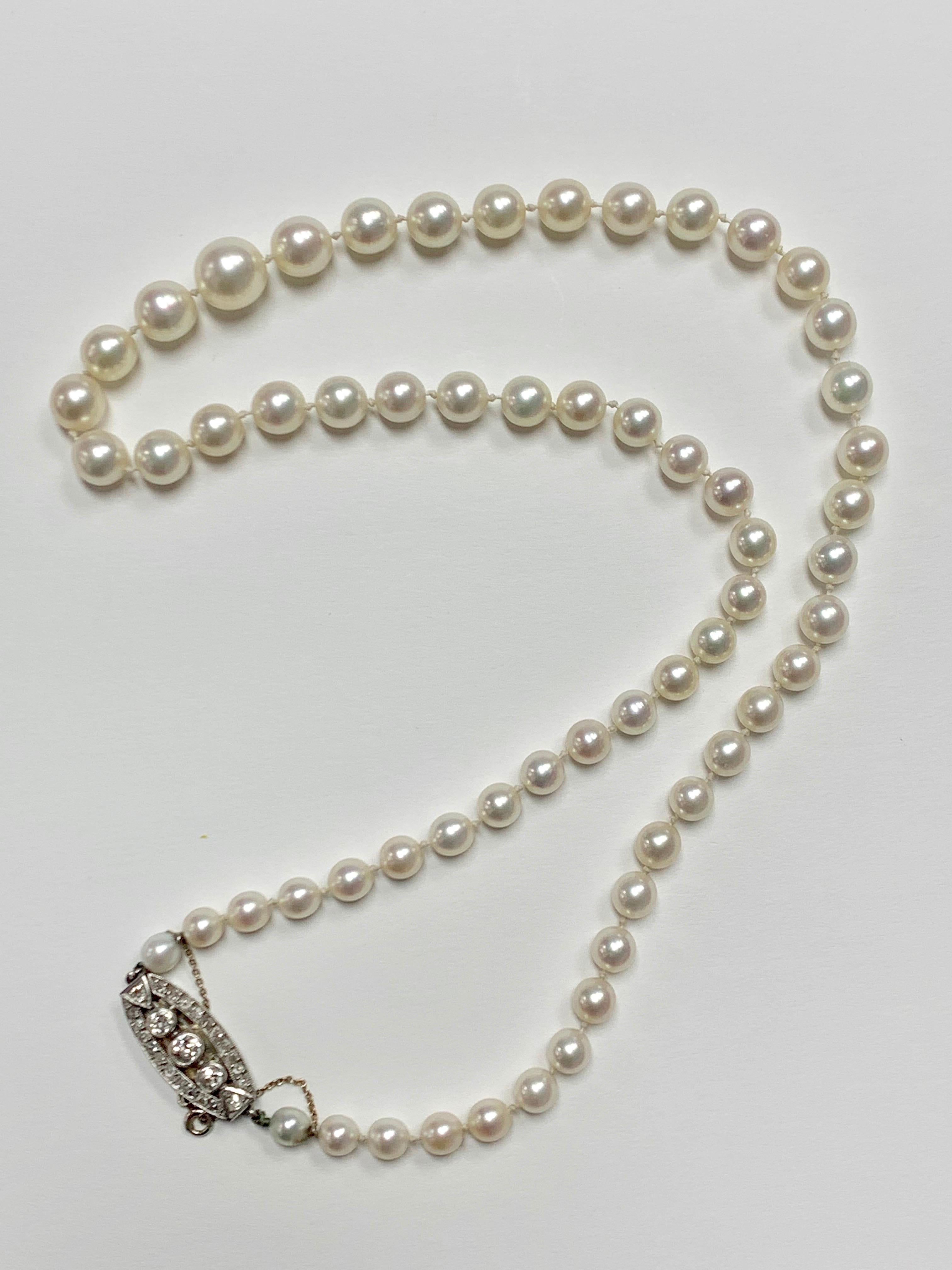 Women's 1920 Cultured Pearl and Diamond Necklace in Platinum, GIA Certified. 