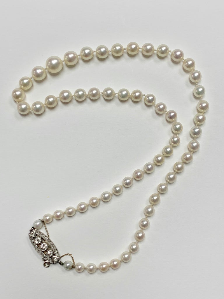 1920 Cultured Pearl and Diamond Necklace in Platinum,GIA Certified. at ...