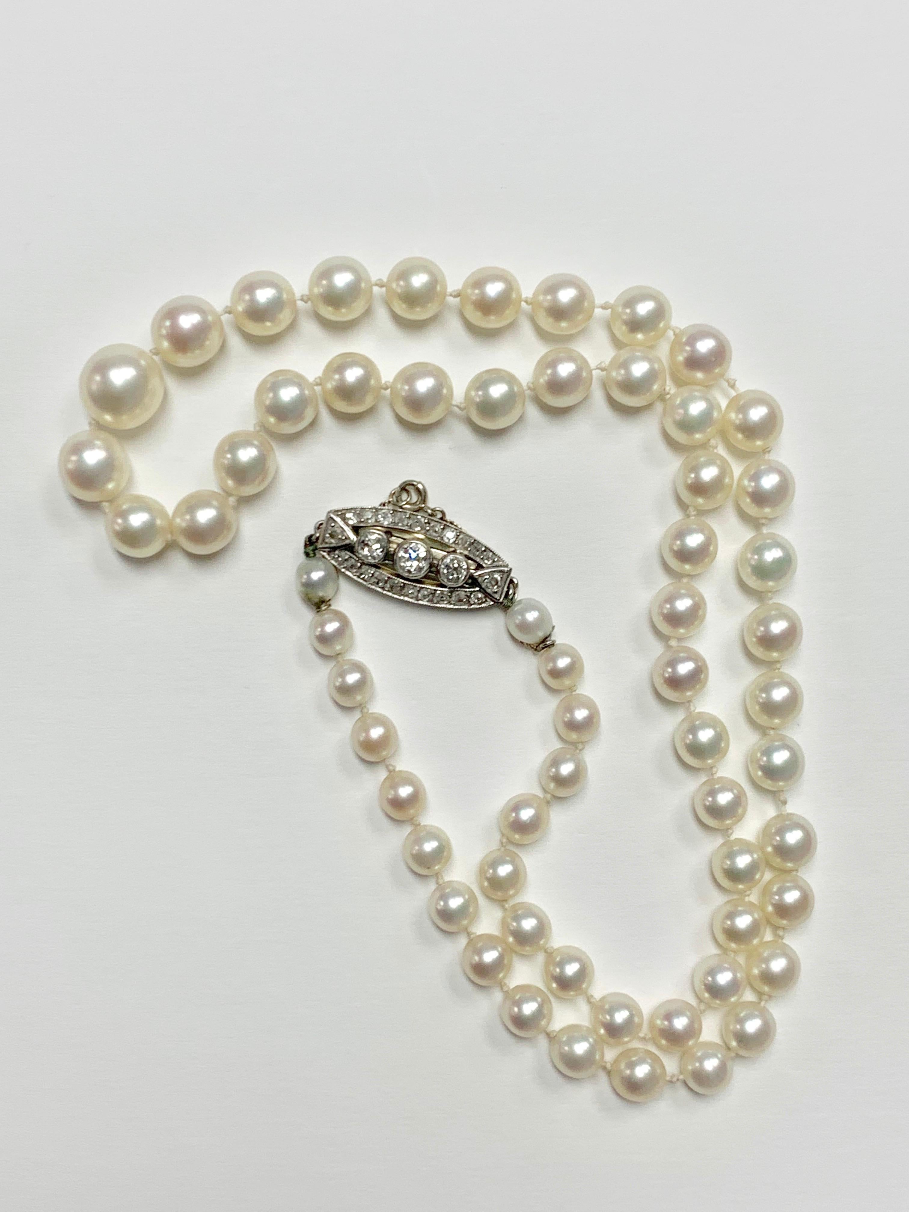 1920 Cultured Pearl and Diamond Necklace in Platinum, GIA Certified.  1