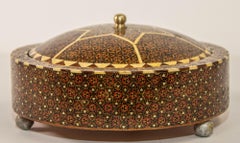 Persian Box Khatam Kari Footed Wooden Round Jewelry Vanity Trinket Moorish Box