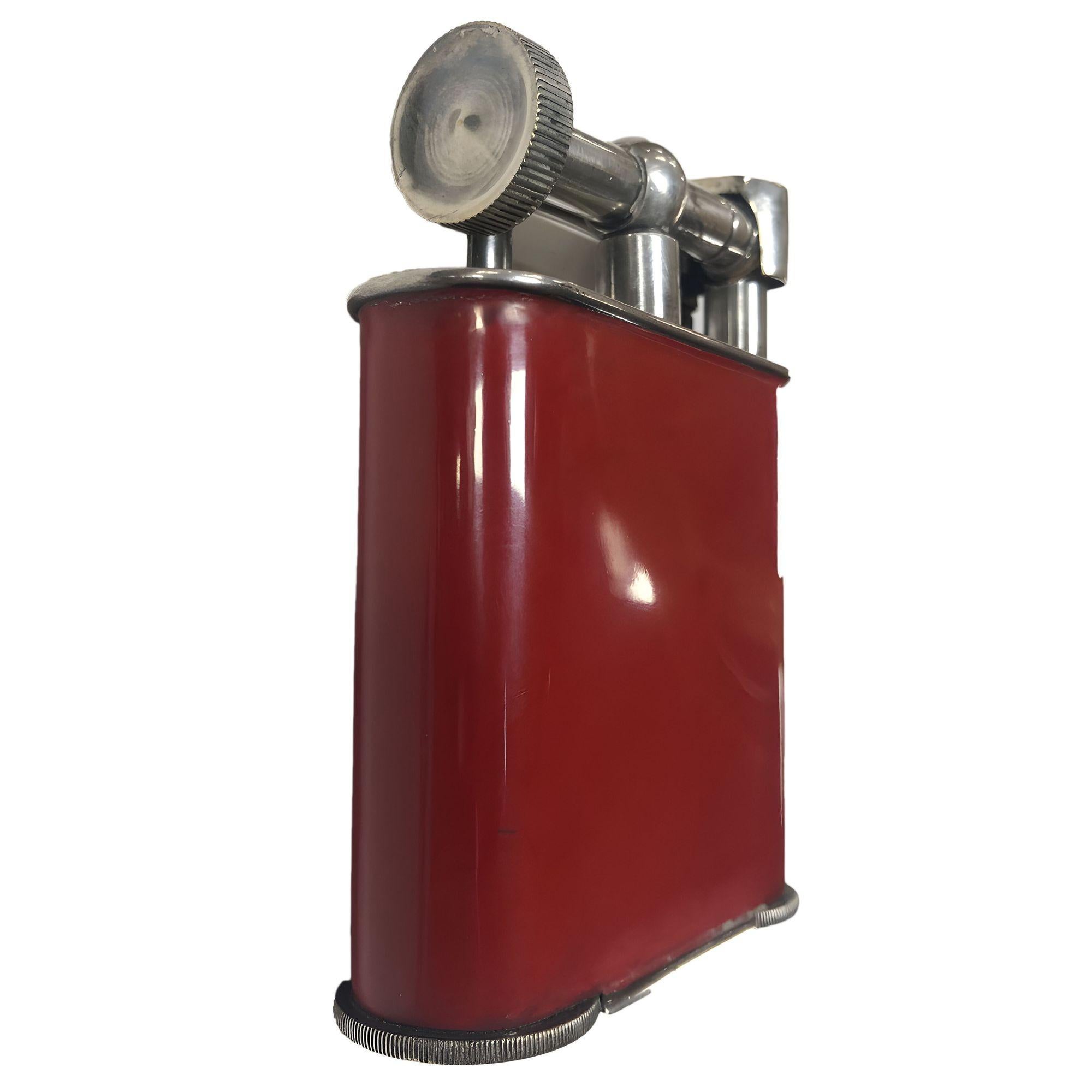 American 1920 Red Enamel Lift Arm French Table Lighter For Sale