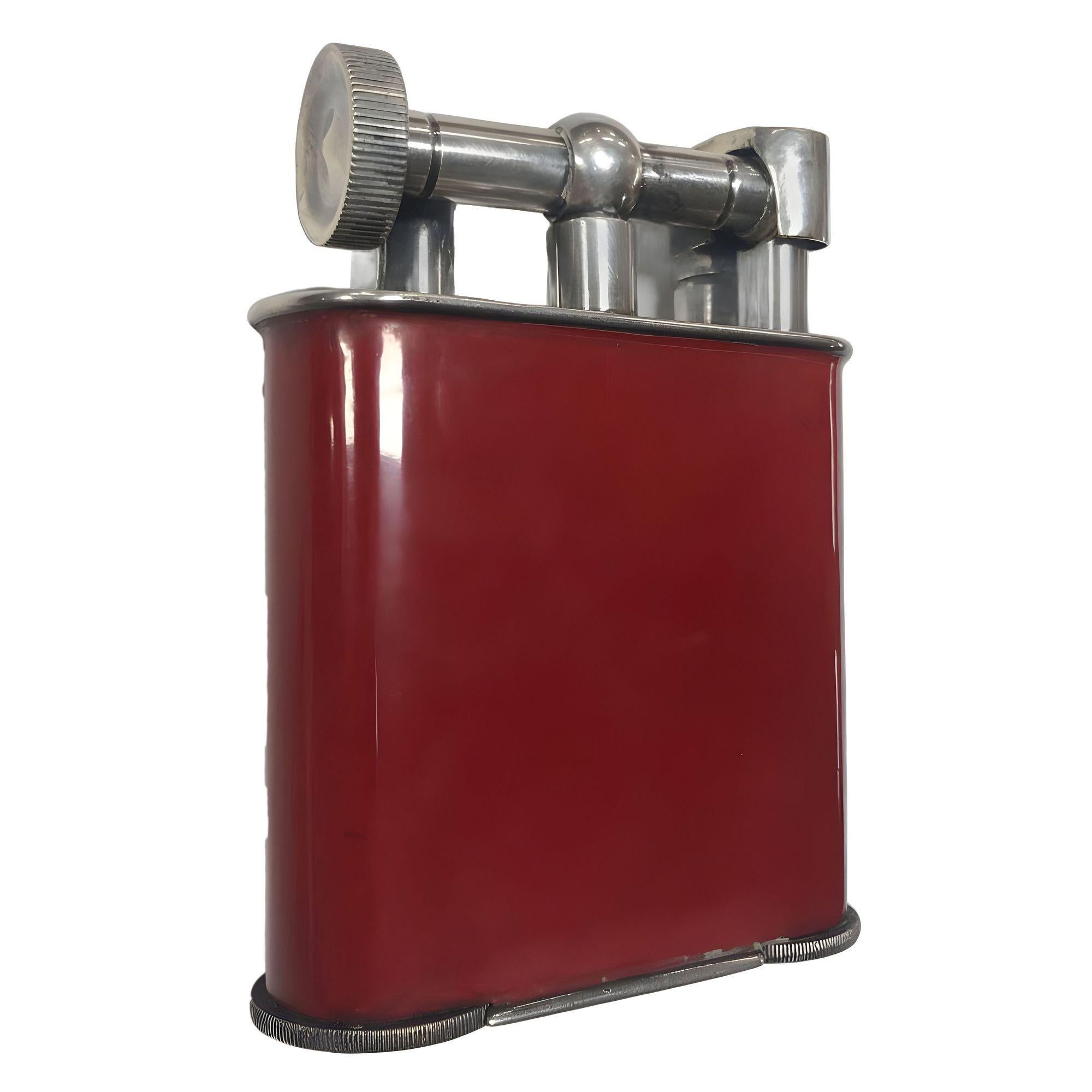 1920 Red Enamel Lift Arm French Table Lighter In Excellent Condition For Sale In Van Nuys, CA