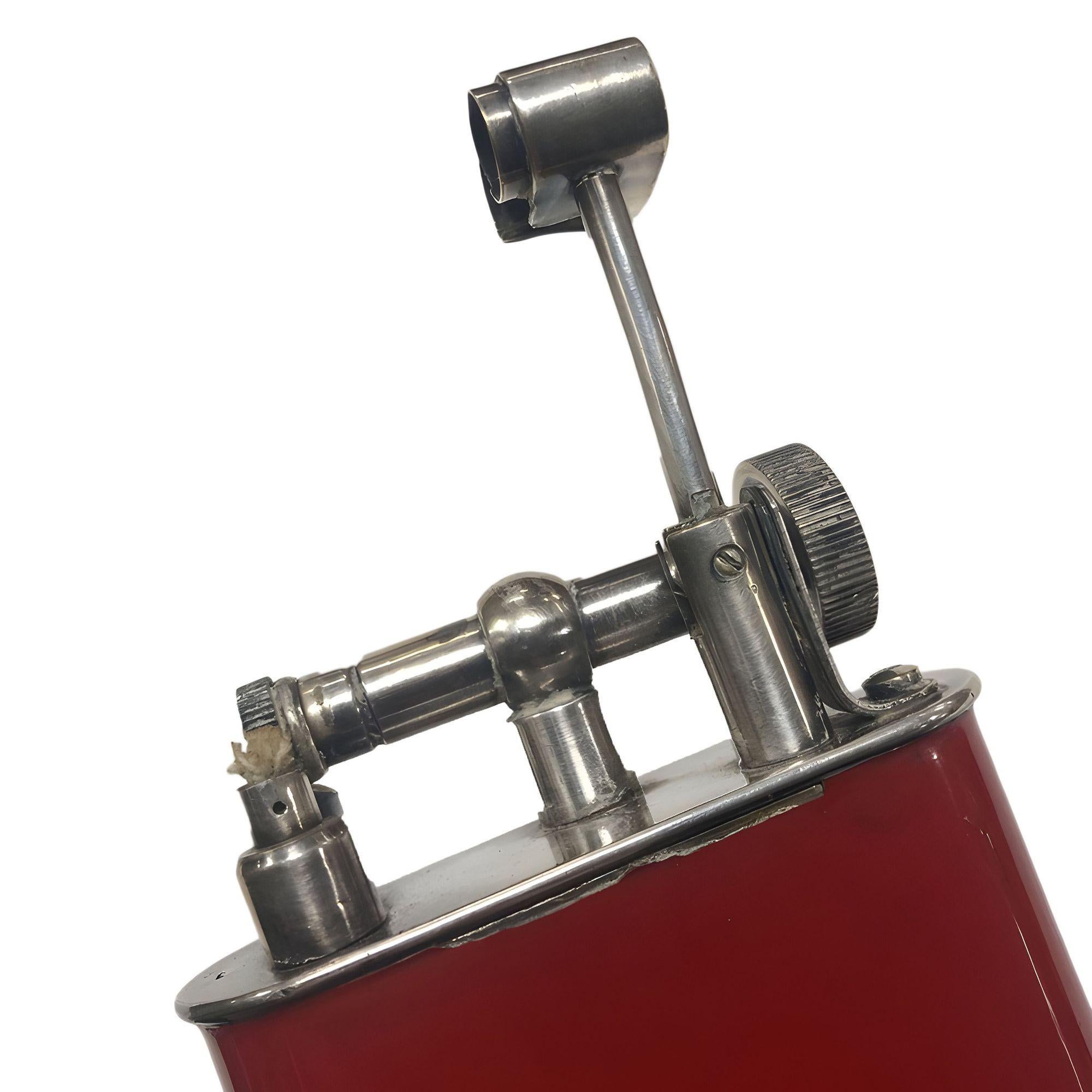 1920 Red Enamel Lift Arm French Table Lighter For Sale 1