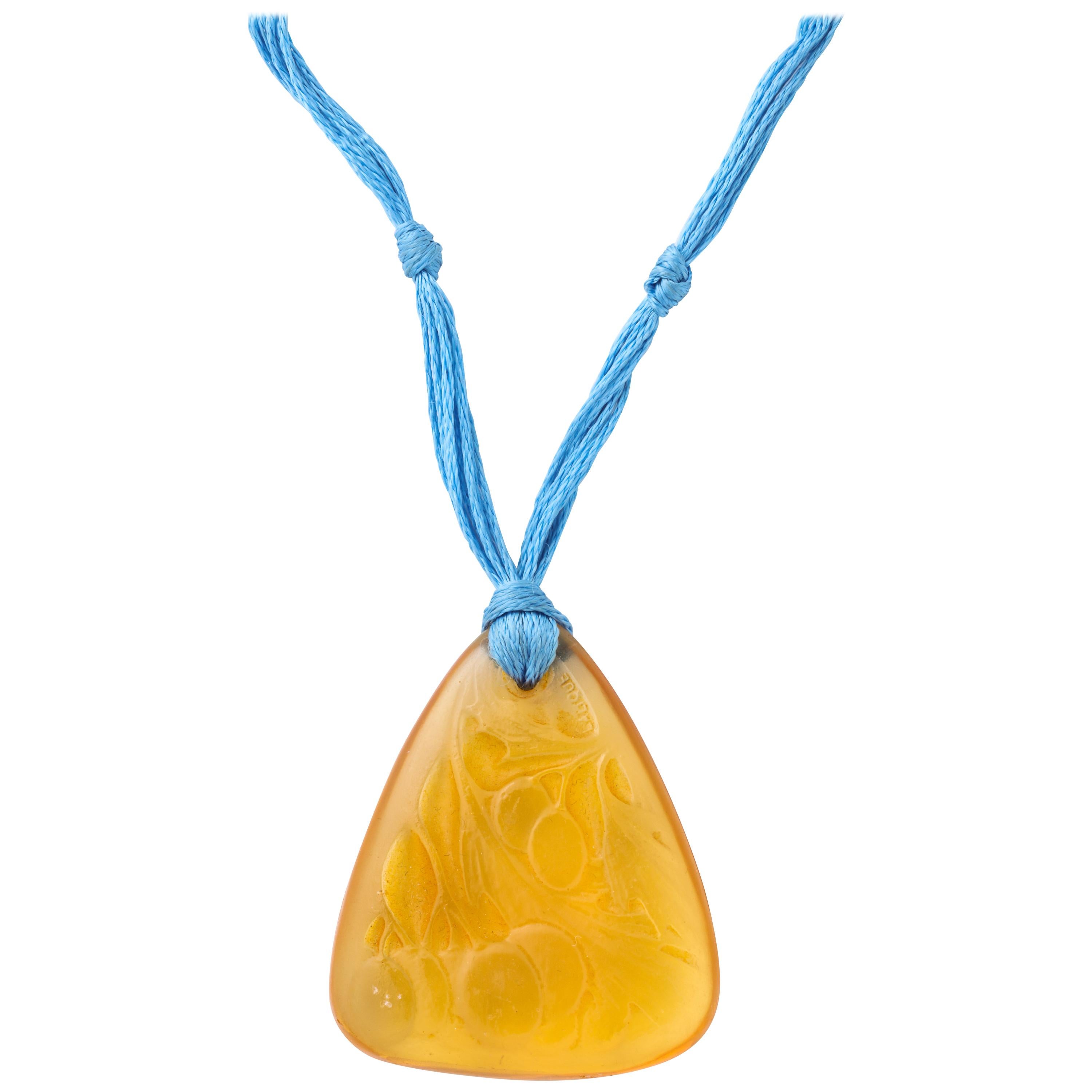 1920 Rene Lalique Amber Glass Cherries Pendant