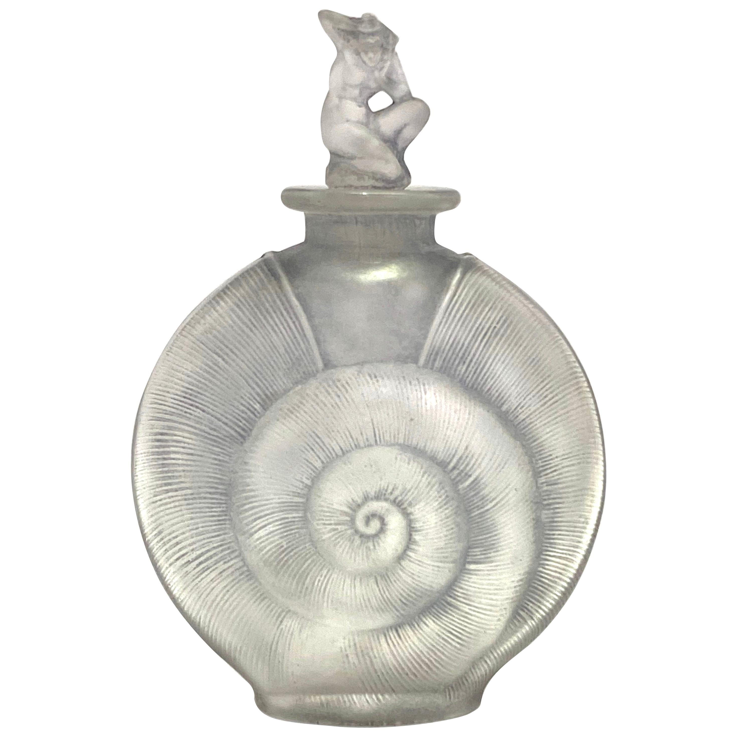 1920 Rene Lalique Amphitrite Perfume Bottle Frosted Glass with Grey Patina