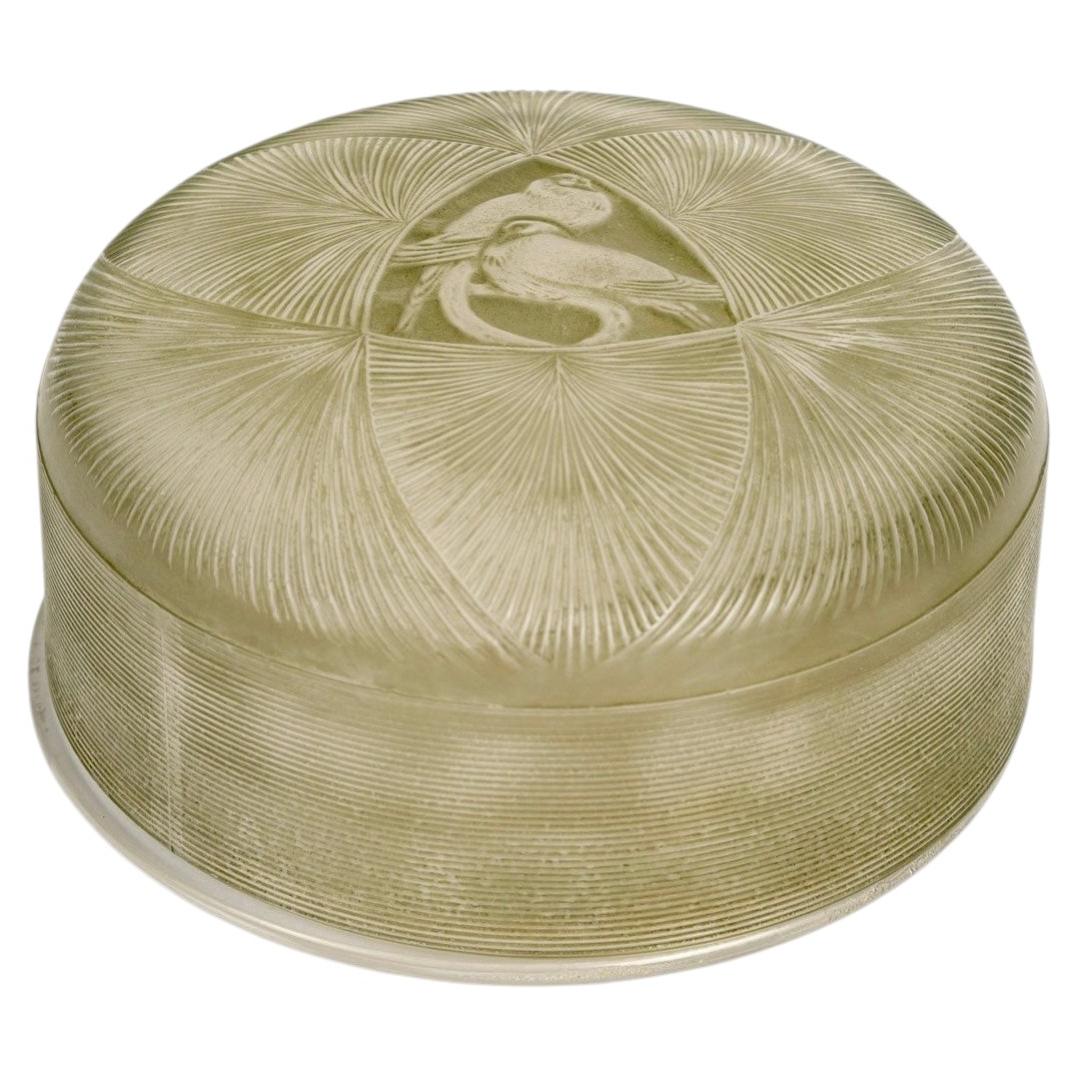 1920 René Lalique Box Genevieve Glass with Green Patina