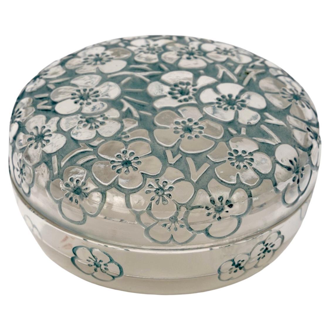 1920 René Lalique Box Jar Emiliane Glass with Blue Patina