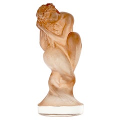 1920 René Lalique, Car Mascot Statuette Sirene Glass with Sepia Patina Mermaid