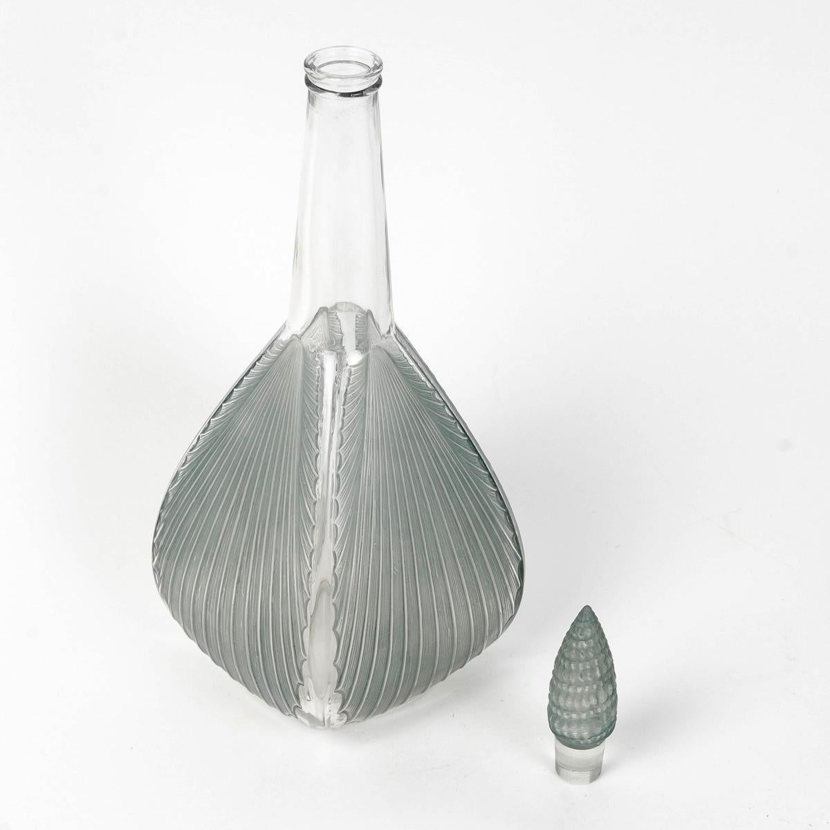 Molded 1920 René Lalique, Decanter Coquilles Glass with Blue Patina, Shells