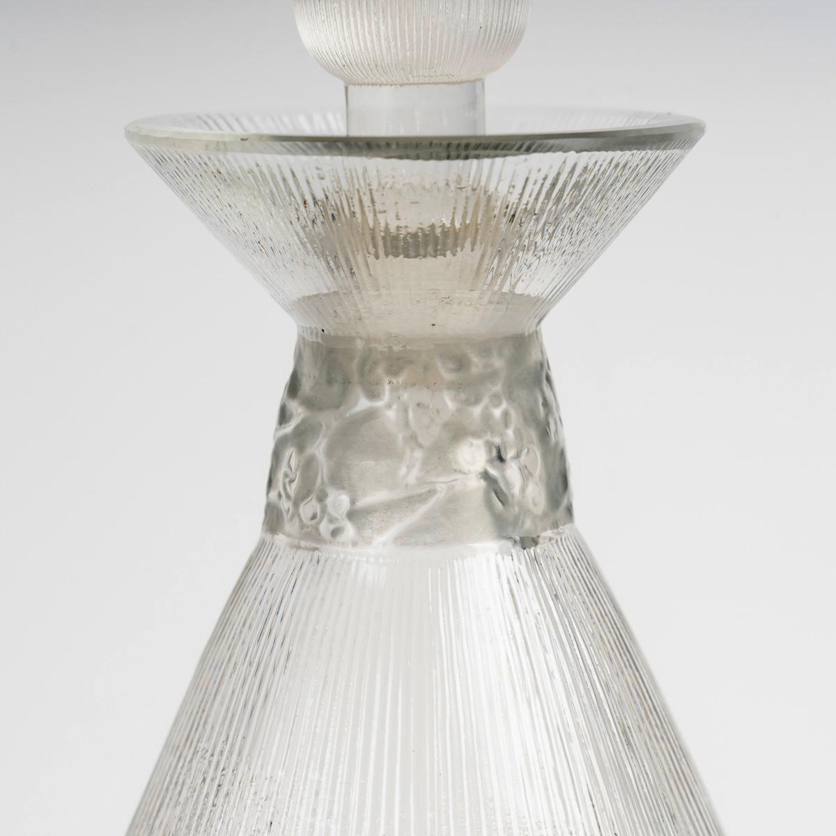 French 1920 René Lalique - Decanter Vigne Strie Glass With Grey Patina