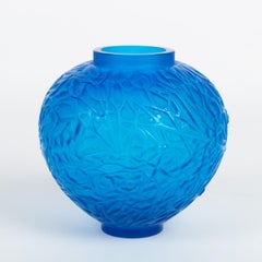 1920 René Lalique Gui Vase Electric Blue Glass Mistletoe