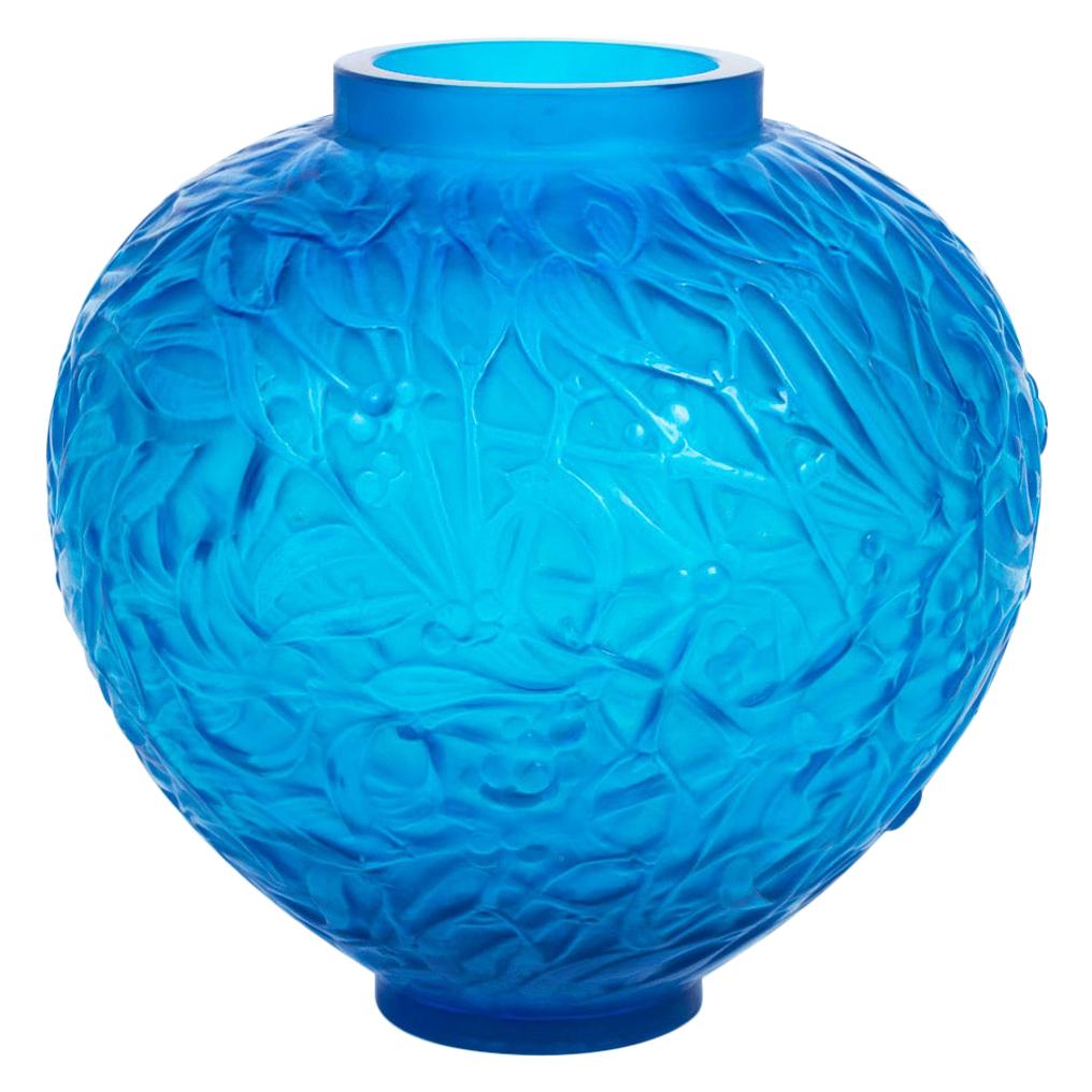 1920 René Lalique Gui Vase Electric Blue Glass Mistletoe