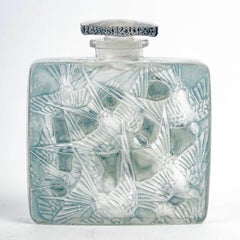 1920 René Lalique Hirondelles Perfume Bottle Blue Stained Glass Swallows