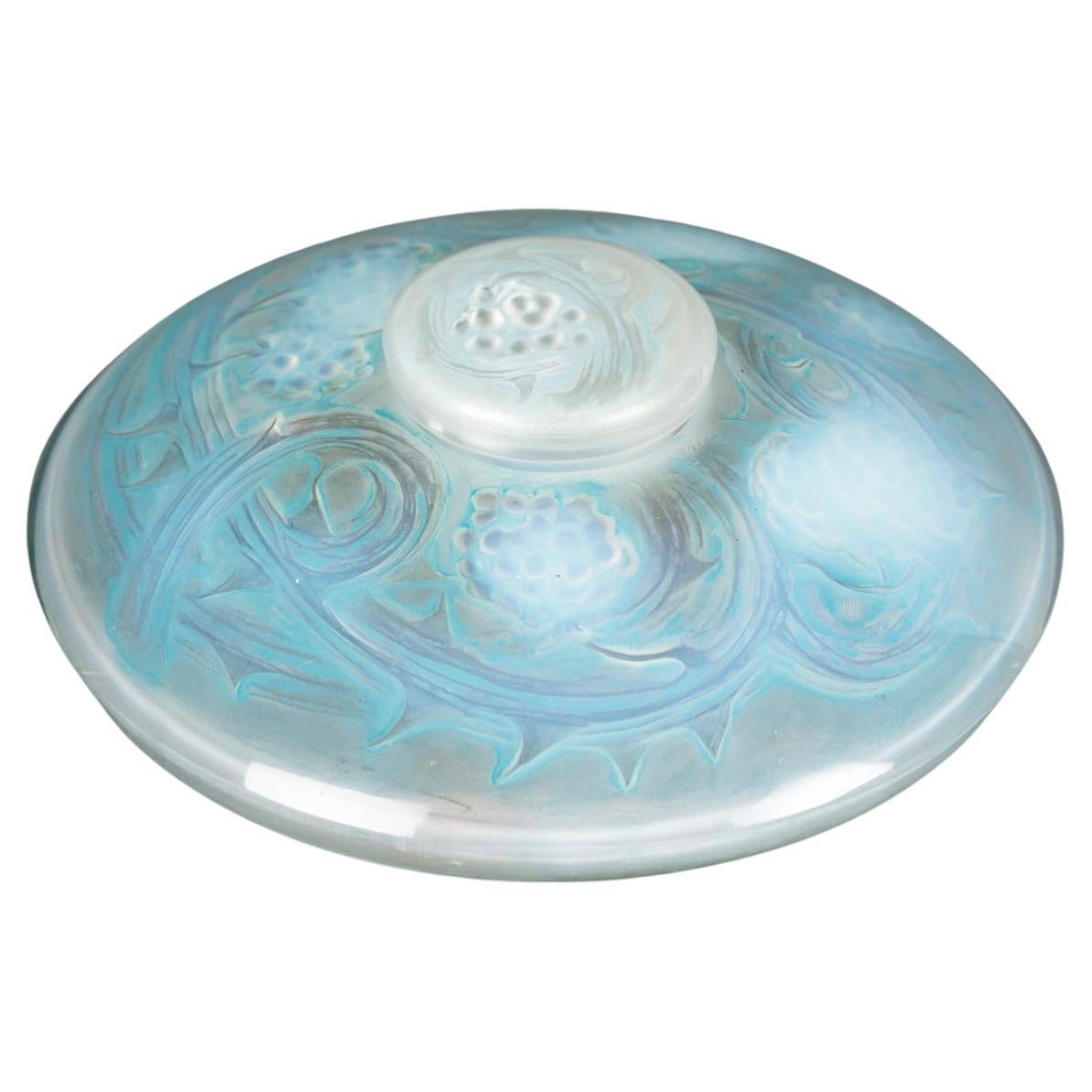 1920 Rene Lalique Inkwell Mures Blackberries Opalescent Glass with blue Patina