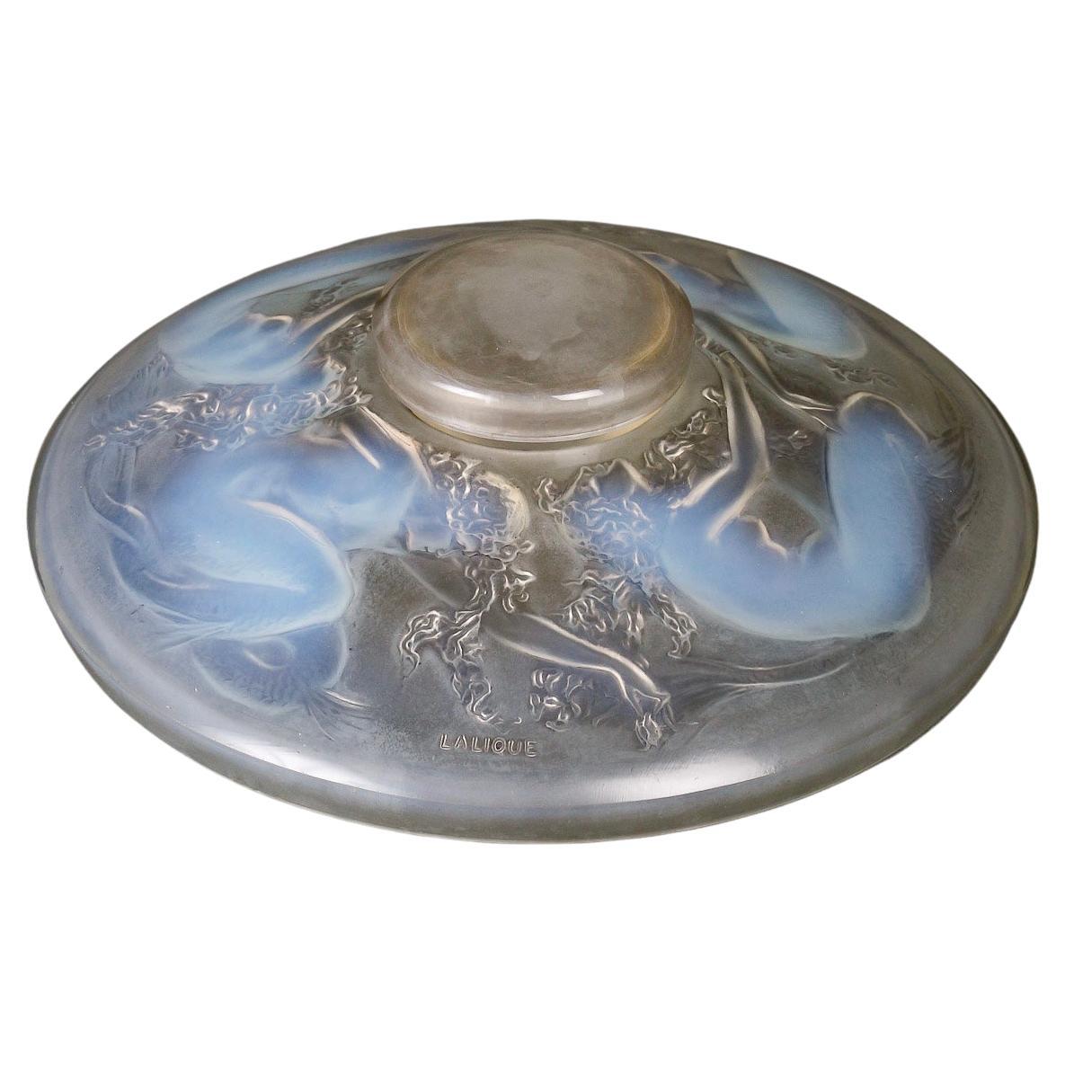 1920 René Lalique - Inkwell Quatre Sirènes Opalescent Glass With Grey Patina