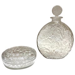 1920 René Lalique Le Lys for D'Orsay Set Perfume Bottle and Box Clear Glass