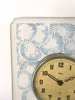 1920 René Lalique Marguerites Clock Clear Glass Blue Patina Mechanical Movement