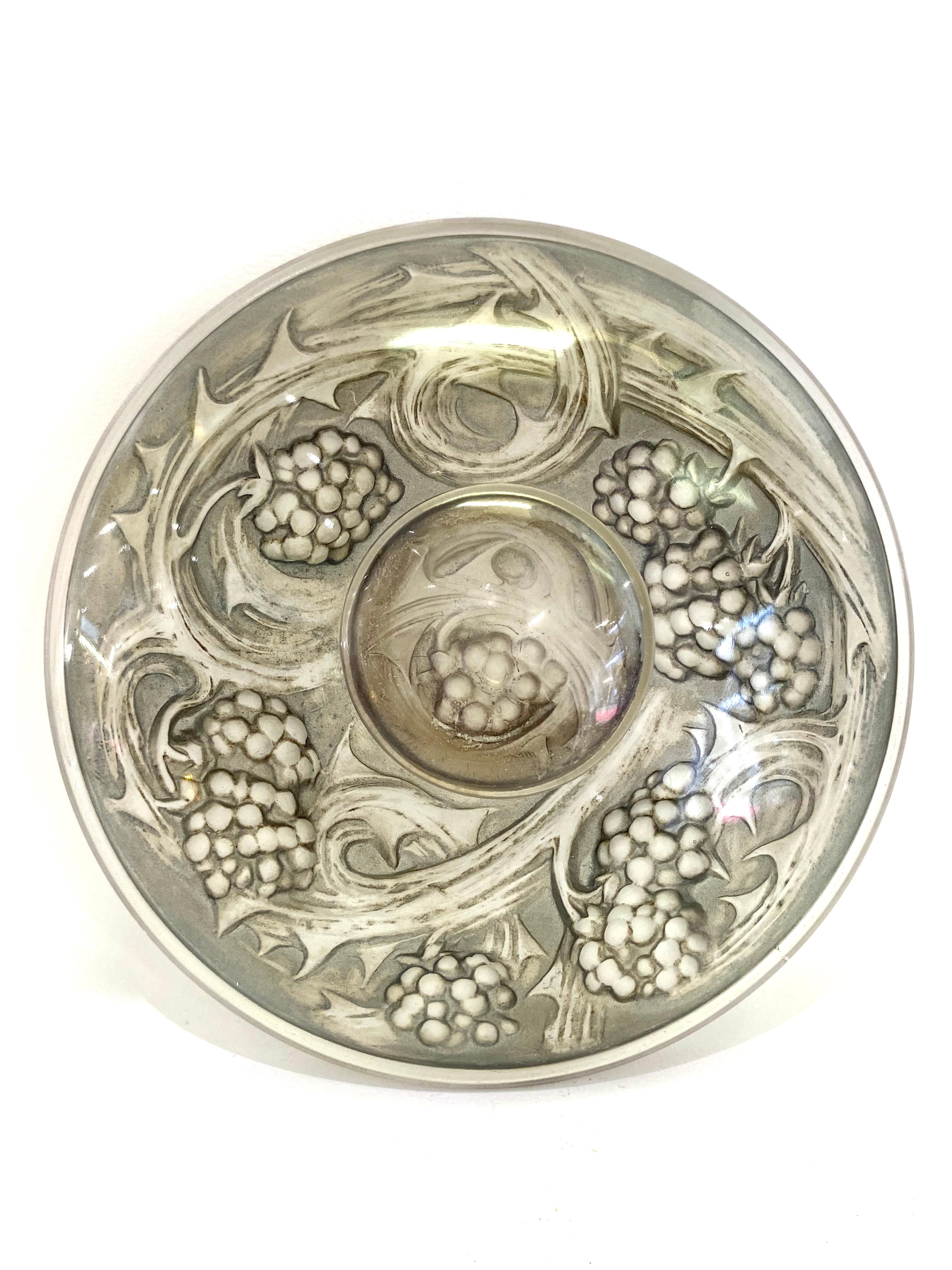 1920 Rene Lalique Mures Inkwell Grey Stained Glass, Blueberries In Good Condition In Boulogne Billancourt, FR