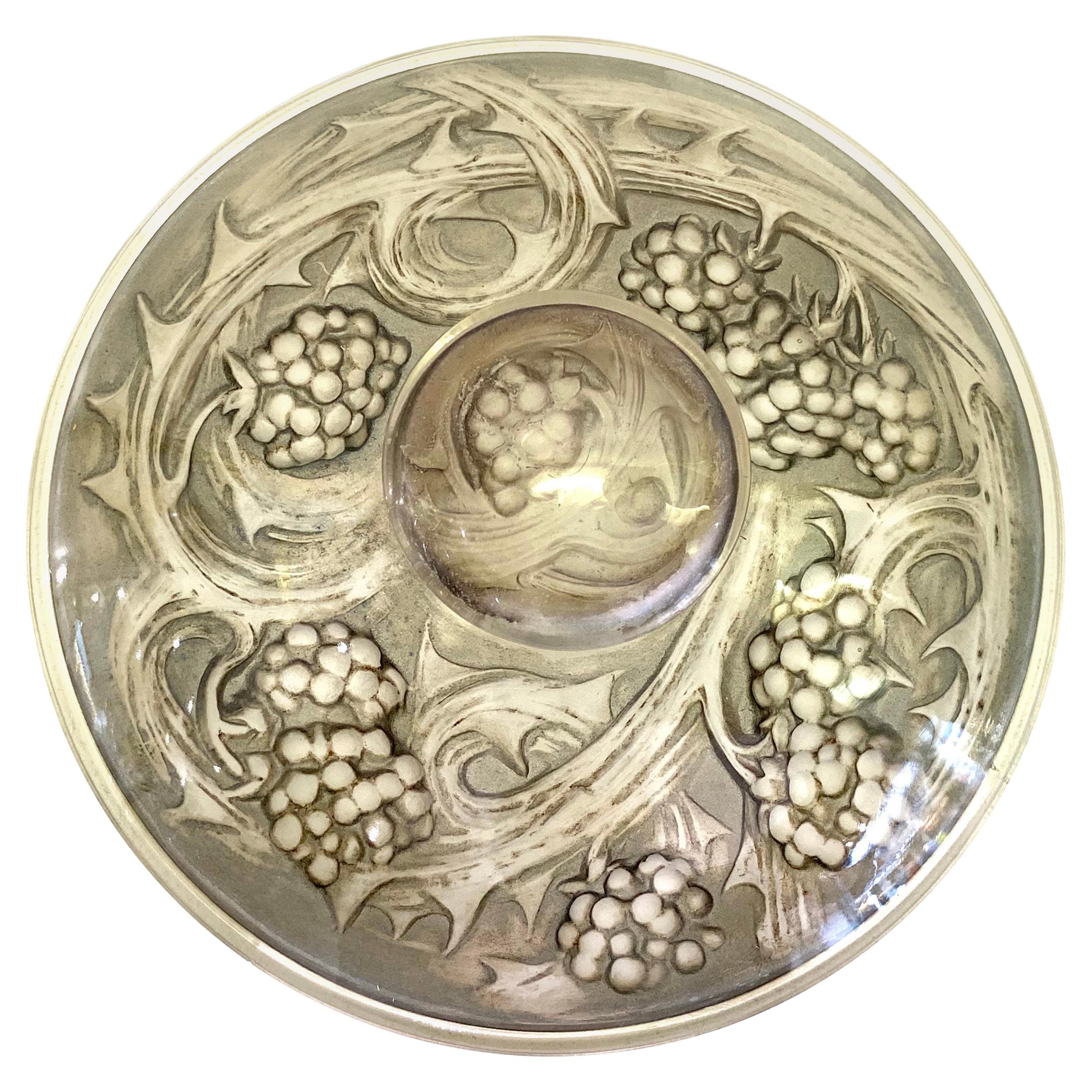 1920 Rene Lalique Mures Inkwell Grey Stained Glass, Blueberries