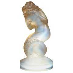 1920 René Lalique Naïade Grande Statue Car Mascot Opalescent Glass, Mermaid