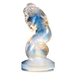 1920 René Lalique Naïade Grande Statue Car Mascot Opalescent Glass, Mermaid