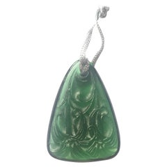 Antique 1920 René Lalique Pendentif Lys Vert Green Lilies Pendant