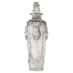 1920 René Lalique Perfume Bottle Pan Frosted Glass with Grey Patina, Satyres