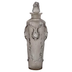 1920 René Lalique Perfume Bottle Pan Frosted Glass with Grey Patina, Satyres