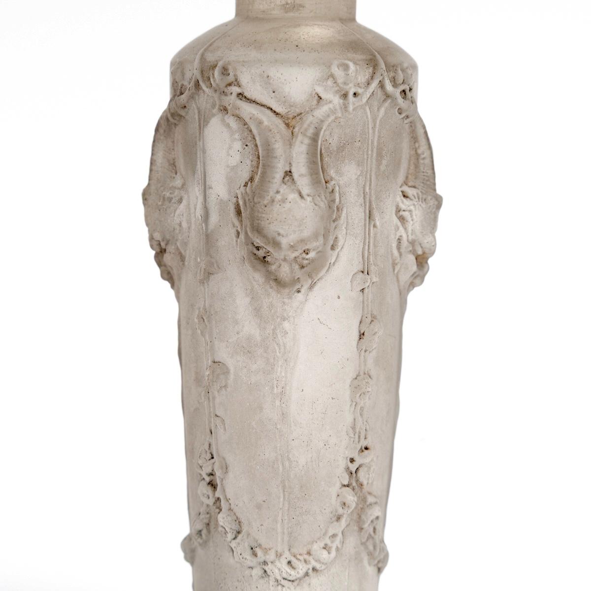 French 1920 René Lalique Perfume Bottle Pan Satyres Glass with Grey Patina For Sale