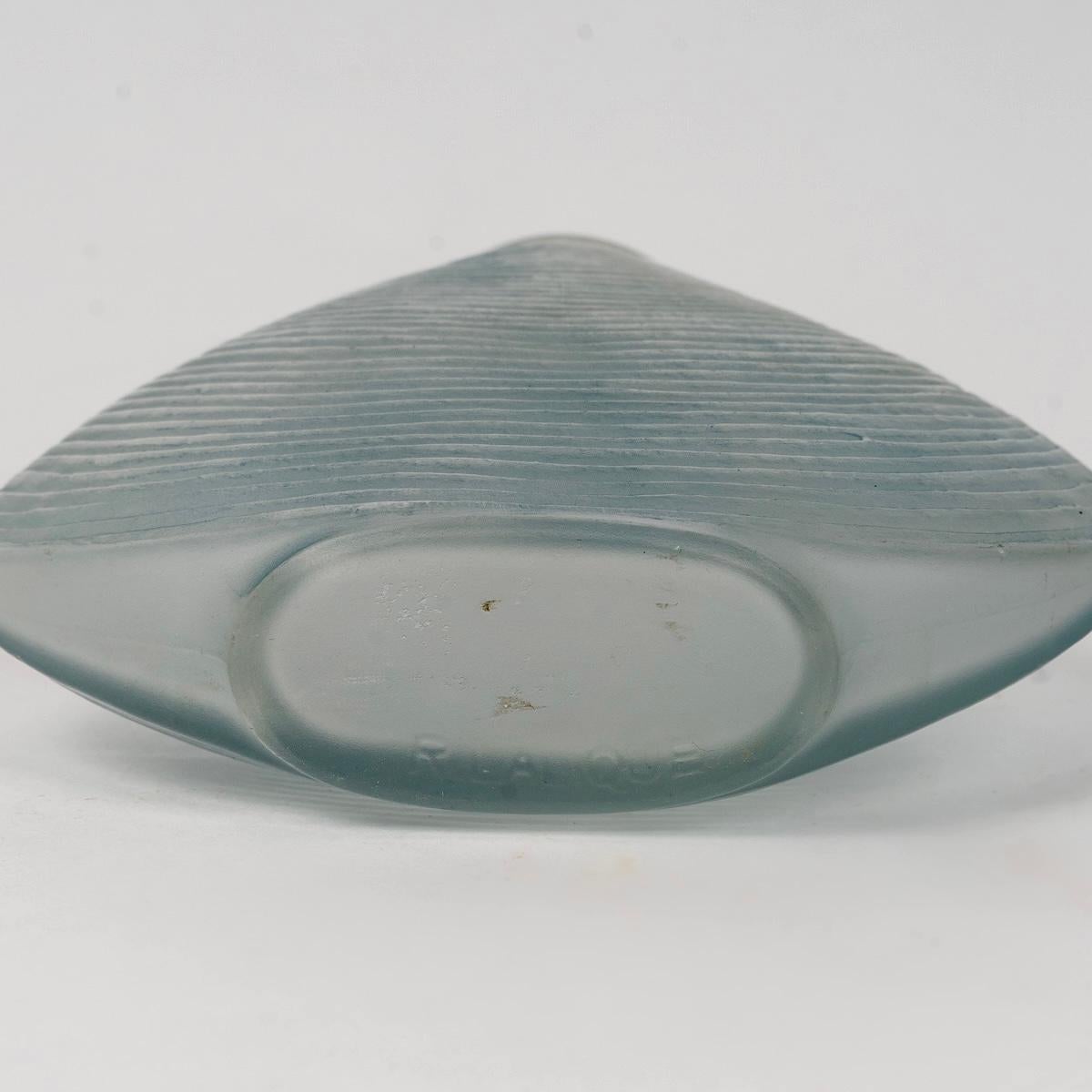 Early 20th Century 1920 René Lalique Perfume Bottle Telline Frosted Glass with Blue Patina For Sale