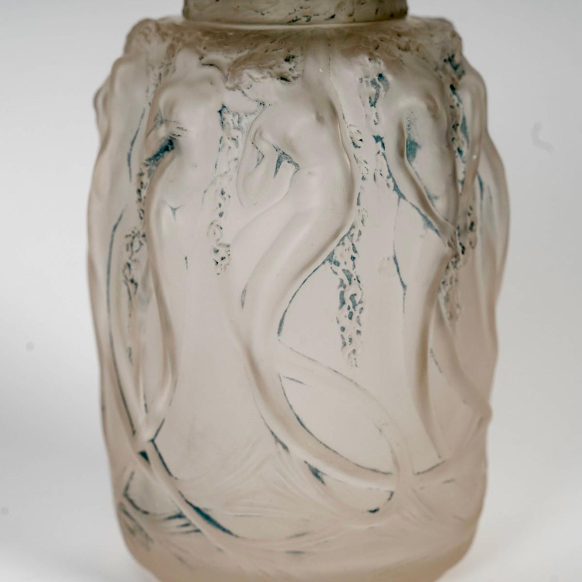 Molded 1920 René Lalique - Perfume Burner Sirenes Mermaids Glass With Blue Patina