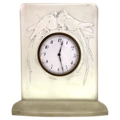 Antique 1920 René Lalique Pigeons Clock Grey-Blue Stained Glass Mechanical Movement