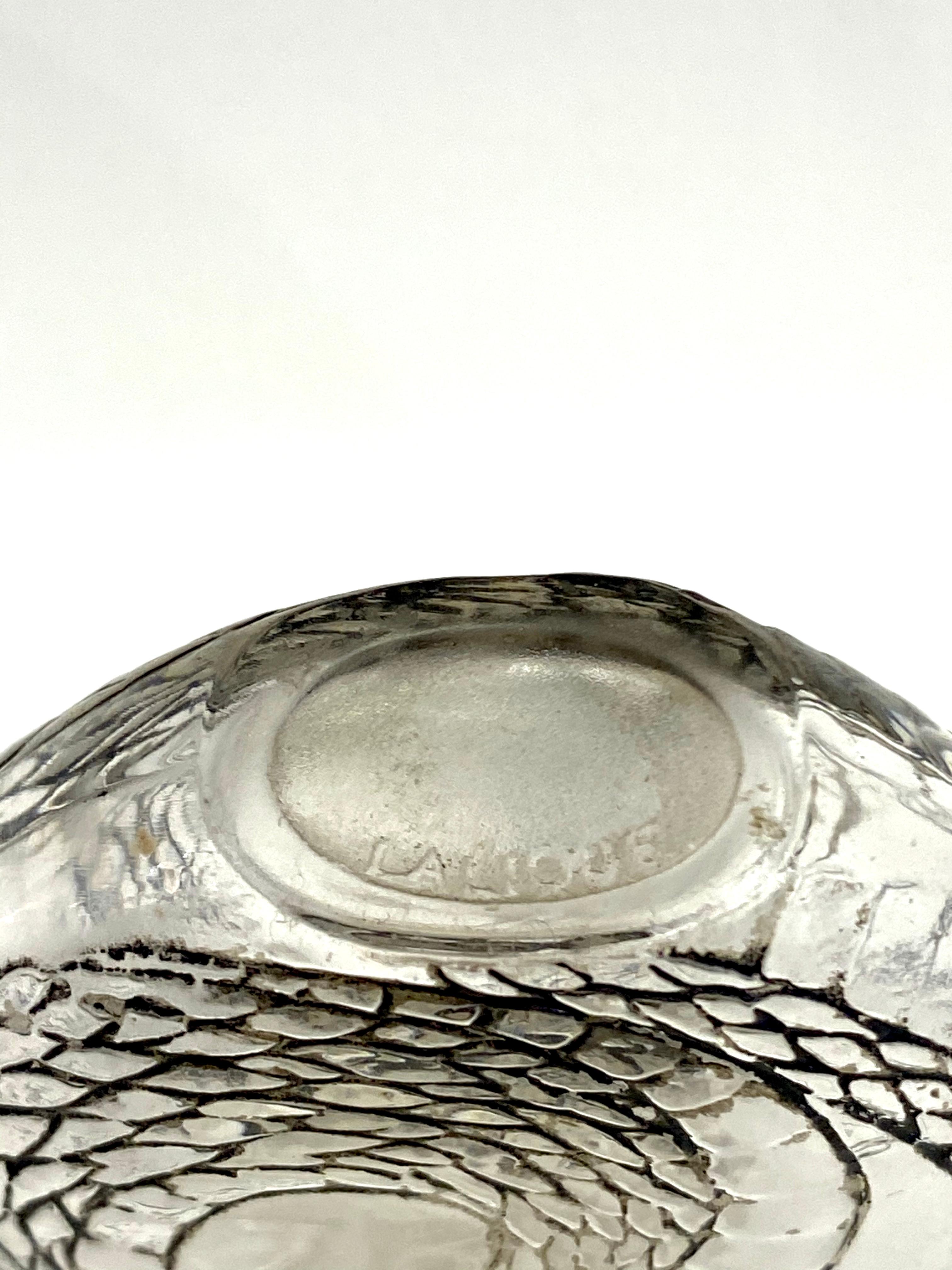 French 1920 Rene Lalique Serpent Perfume Bottle Clear Glass with Black Patina, Snake