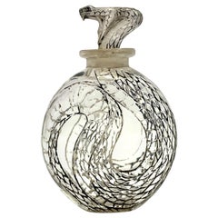 1920 Rene Lalique Serpent Perfume Bottle Clear Glass with Black Patina, Snake