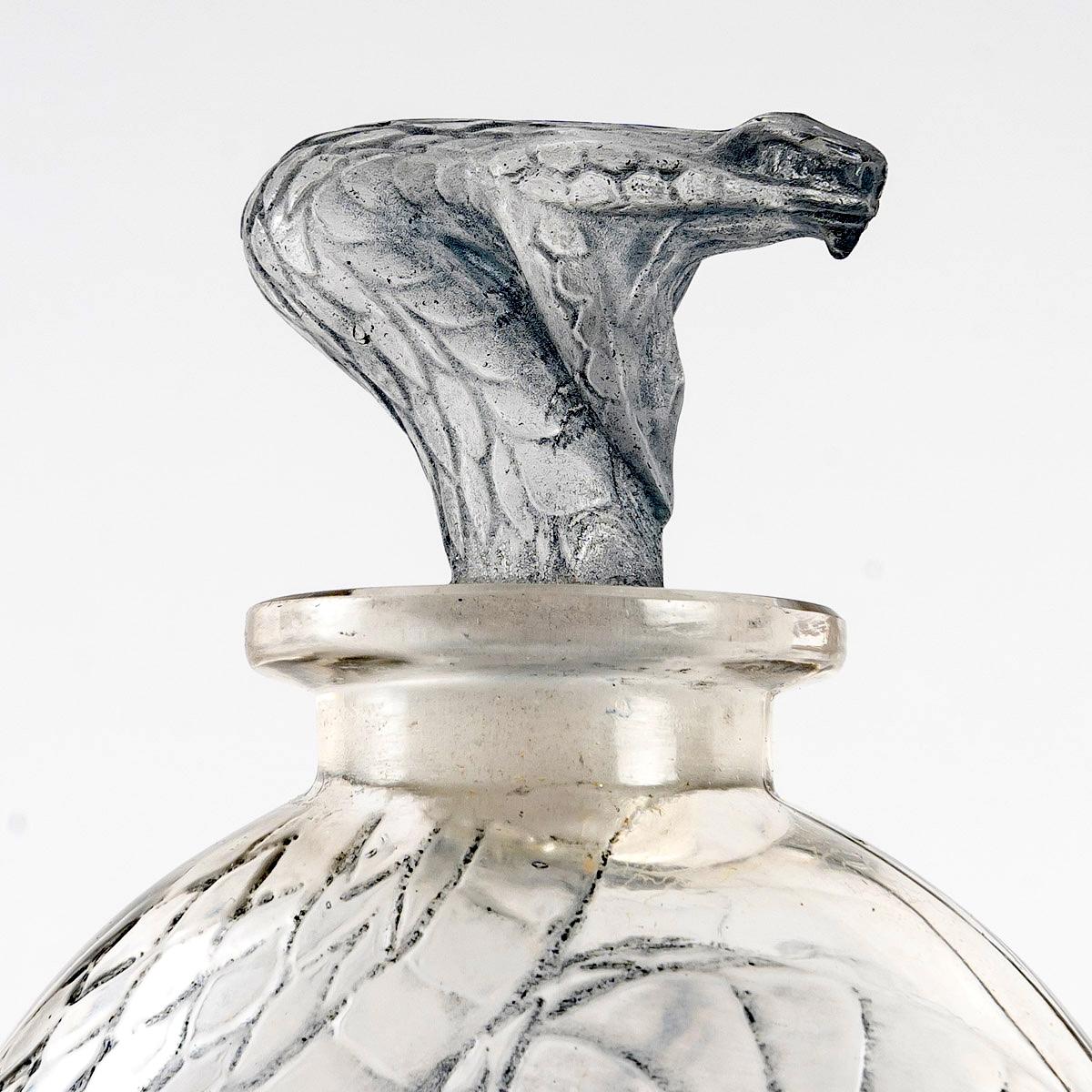 Early 20th Century 1920 Rene Lalique Serpent Perfume Bottle Clear Glass with Blue Patina, Snake
