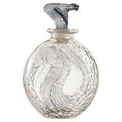 1920 Rene Lalique Serpent Perfume Bottle Clear Glass with Blue Patina, Snake