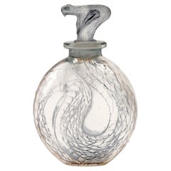 1920 Rene Lalique Serpent Perfume Bottle Clear Glass with Blue Patina, Snake