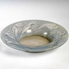 1920 René Lalique Sirenes Coupe Bowl Frosted Glass & Blue Patina, Mermaids