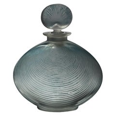 1920 Rene Lalique Telline Perfume Bottle in Frosted Glass with Blue Patina
