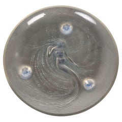 Antique 1920 René Lalique Trepied Sirene Mermaid Bowl Opalescent Glass Blue Patina