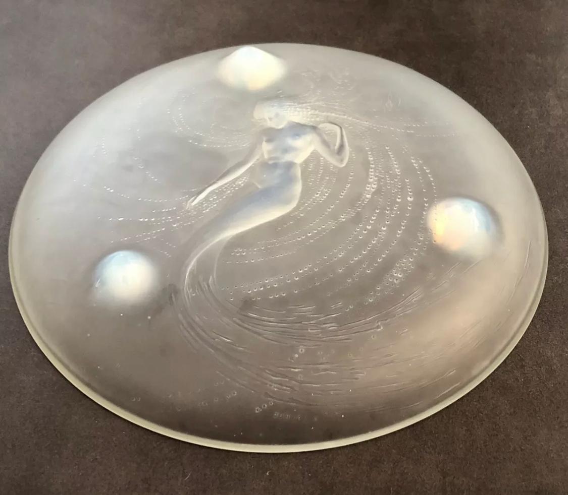Art Deco 1920 René Lalique Trepied Sirene Three Feet Bowl Opalescent Glass, Mermaid