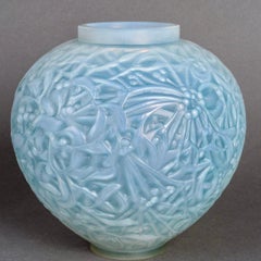 1920 René Lalique Vase Gui Cased Opalescent Glass with Blue Patina