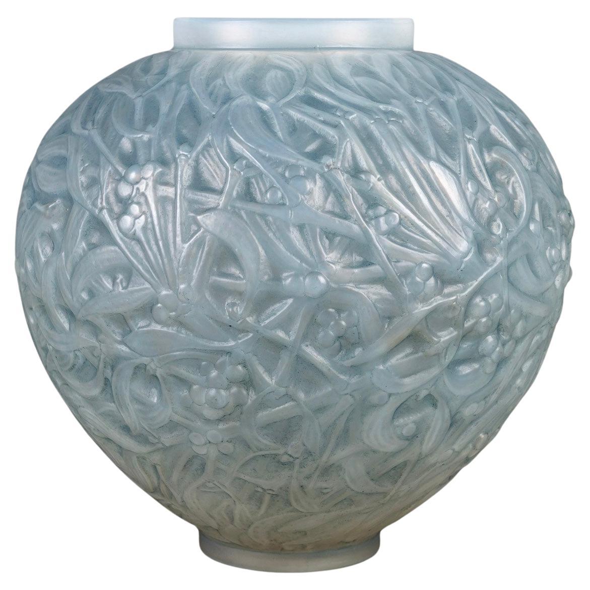 1920, René Lalique Vase Gui Cased Opalescent Glass with Blue Patina